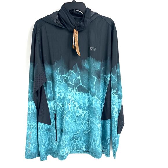 Pelagic Men's Tahiti Blue Exo Tech Hooded Fishing Shirt Size XL - Picture 6 of 9